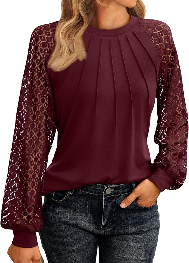 Fashion Gang Womens Long Sleeve Shirts Lace Tops Business Casual Fall Fashion Outfits Clothes Knitted Y2k Blouses